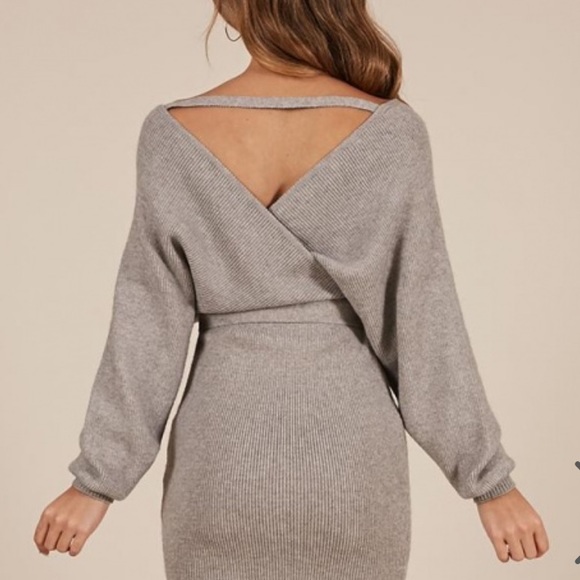 Grey sweater midi dress with side slits. NWOT - Picture 4 of 8